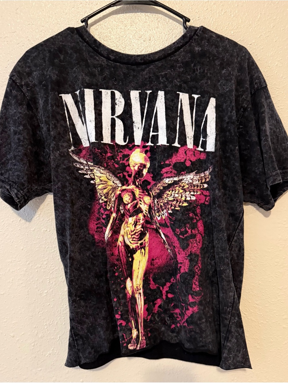 NWOT Nirvana Womens Black Graphic Band Tee - Angel Artwork
